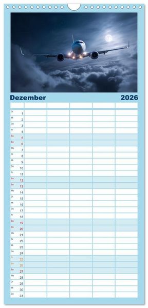 Produktbild: Familienplaner 2026 - Flugzeuge hautnah - Flugzeugkalender f&uuml;r Flugzeugliebhaber mit 5 Spalten (Wandkalender, 21 x 45 cm) CALVENDO