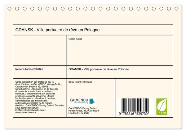 Produktbild: GDANSK - Ville portuaire de r&ecirc;ve en Pologne (Calendrier de bureau 2026 DIN A5 vertical), CALVENDO calendrier mensuel
