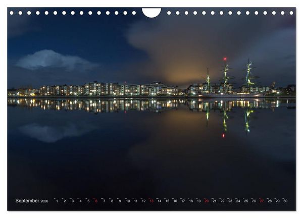 Produktbild: Nachts in Wilhelmshaven Edition mit maritimen Motiven (Wandkalender 2026 DIN A4 quer), CALVENDO Monatskalender