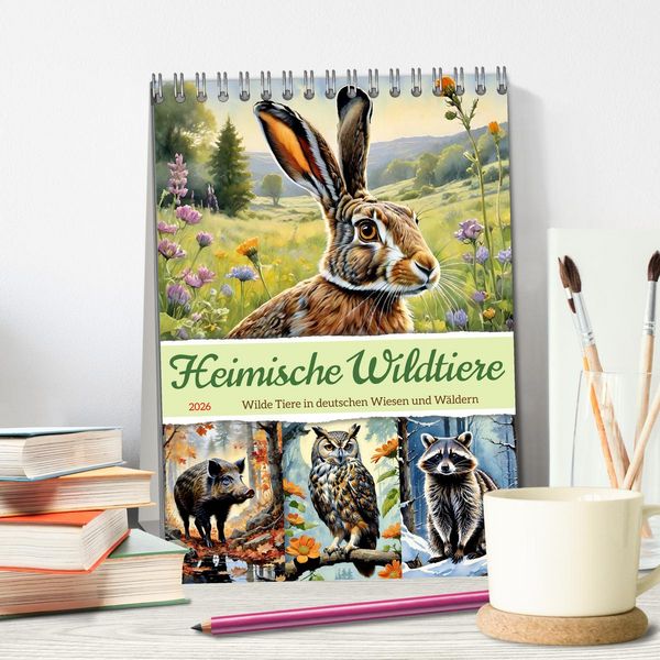 Produktbild: Heimische Wildtiere 2026 (Tischkalender 2026 DIN A5 hoch), CALVENDO Monatskalender
