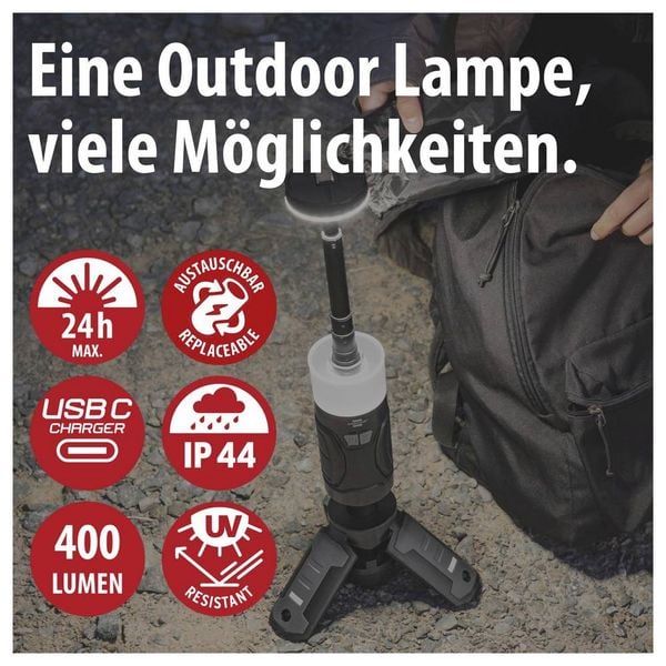 Produktbild: Brennenstuhl 1173740008 UL 400 AT Arbeitsleuchte, Camping-Leuchte 400 lm 540 g Schwarz, Wei&szlig;