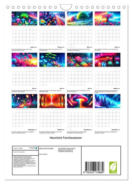 Produktbild: Neonlicht Familienplaner (Wandkalender 2026 DIN A4 hoch), CALVENDO Monatskalender