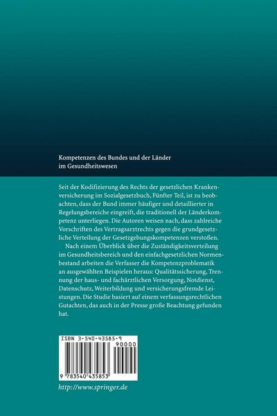Produktbild: Kompetenzen des Bundes und der L&auml;nder im Gesundheitswesen - dargestellt anhand ausgew&auml;hlter Regelungen im Sozialgesetzbuch, F&uuml;nfter Teil (SGB V)