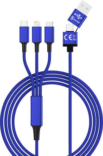 Produktbild: Smrter USB-Ladekabel USB 2.0 USB-A Stecker, USB-C&reg; Stecker, Apple Lightning Stecker, USB-Micro-B Stecker 1.20 m Blau SMRTER_HYDRA_ULT_NB