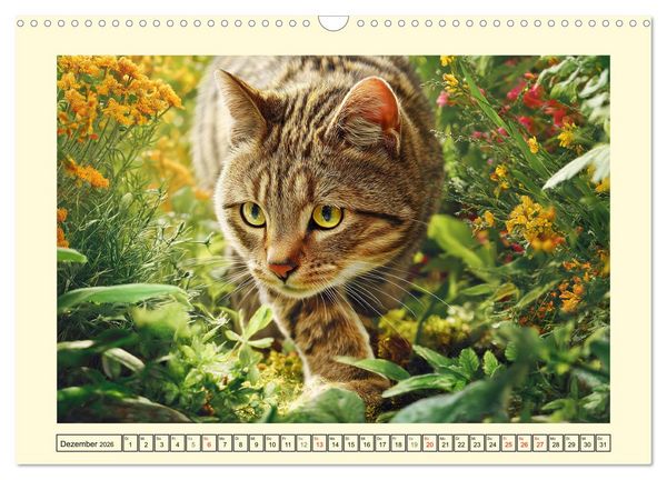 Produktbild: Geliebte Katzen. Unsere zauberhaften Hauskatzen im Garten (Wandkalender 2026 DIN A3 quer), CALVENDO Monatskalender