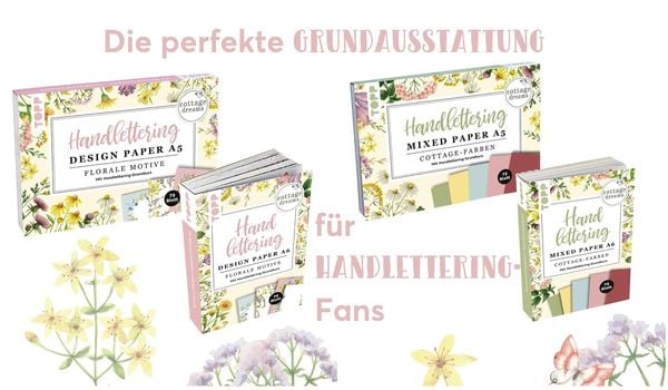 Produktbild: Handlettering Mixed Paper Block Cottage Dreams - Gelb, Gr&uuml;n, Blau, Rosa, Rot - A5