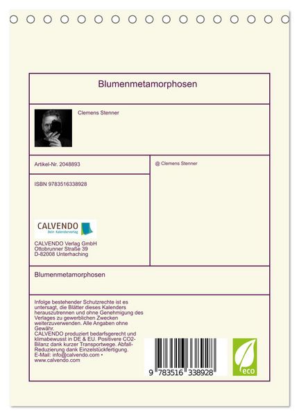 Produktbild: Blumenmetamorphosen (Tischkalender 2026 DIN A5 hoch), CALVENDO Monatskalender