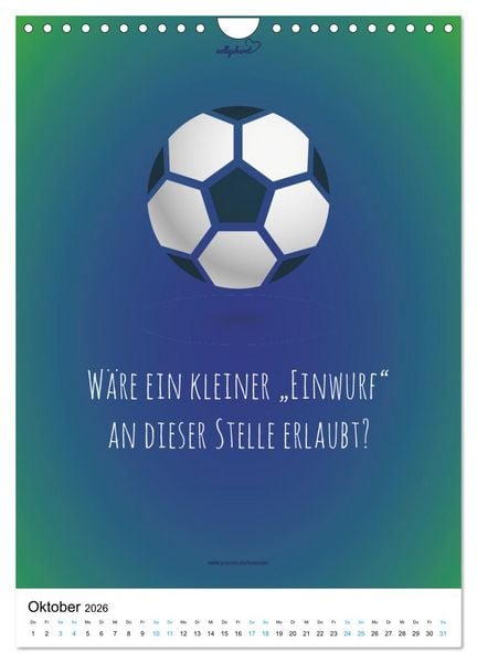 Produktbild: vollgeherzt: Der lustige Zitate-Wandkalender f&uuml;r Fu&szlig;ballfans und Sportbegeisterte! (Wandkalender 2026 DIN A4 hoch), CALVENDO Monatskalender