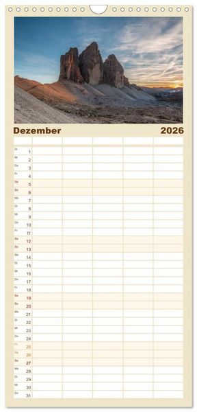 Produktbild: Familienplaner 2026 - Dolomiten mit 5 Spalten (Wandkalender, 21 x 45 cm) CALVENDO
