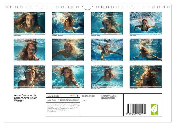 Produktbild: Aqua Desire &ndash; KI-Sch&ouml;nheiten unter Wasser (Wandkalender 2026 DIN A4 quer), CALVENDO Monatskalender