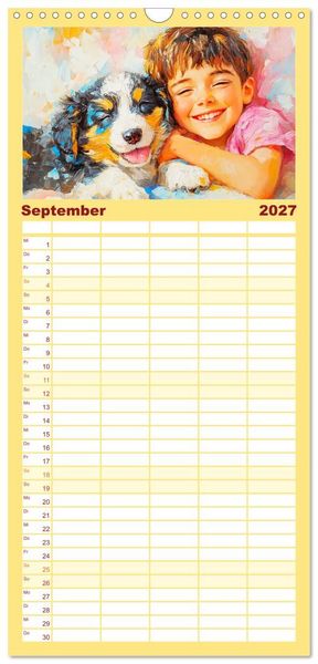 Produktbild: Familienplaner 2027 - Mensch und Hund. Herzensverbindungen mit 5 Spalten (Wandkalender, 21 x 45 cm) CALVENDO