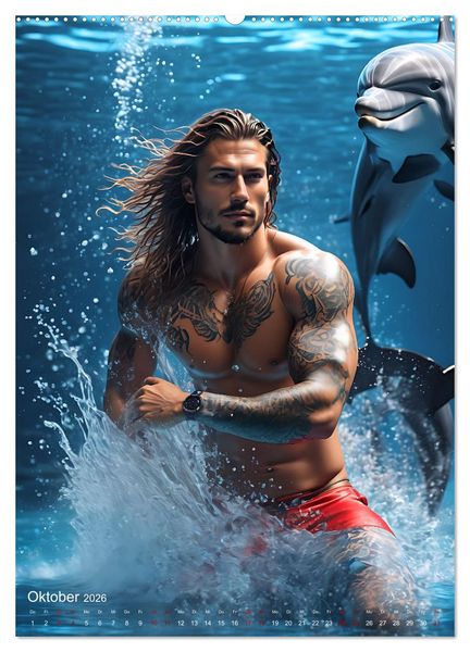Produktbild: Athletische Kerle - Muskeln, Tattoos und Wassertiere (hochwertiger Premium Wandkalender 2026 DIN A2 hoch), Kunstdruck in Hochglanz