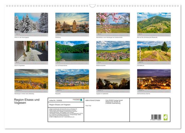 Produktbild: Region Elsass und Vogesen (Wandkalender 2026 DIN A2 quer), CALVENDO Monatskalender