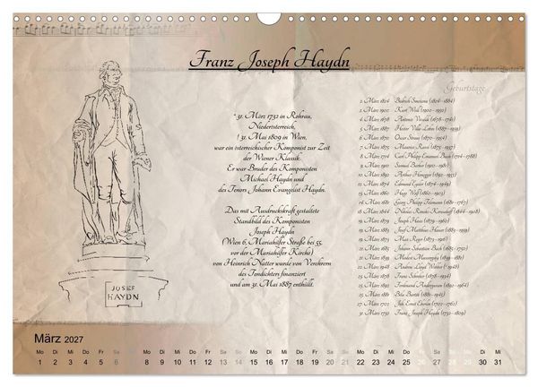 Produktbild: Von Mozart bis Beethoven (Wandkalender 2027 DIN A3 quer), CALVENDO Monatskalender