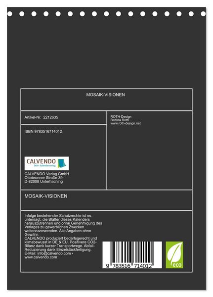 Produktbild: MOSAIK-VISIONEN (Tischkalender 2026 DIN A5 hoch), CALVENDO Monatskalender