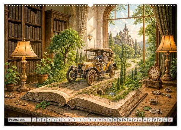 Produktbild: Magische Welt der B&uuml;cher - Fantastische Abenteuer zwischen den Seiten (hochwertiger Premium Wandkalender 2026 DIN A2 quer), Kunstdruck in Hochglanz