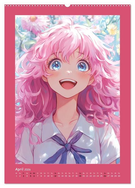 Produktbild: Zauberhafte Momente. Rosa Tr&auml;ume im Manga-Stil (Wandkalender 2026 DIN A2 hoch), CALVENDO Monatskalender