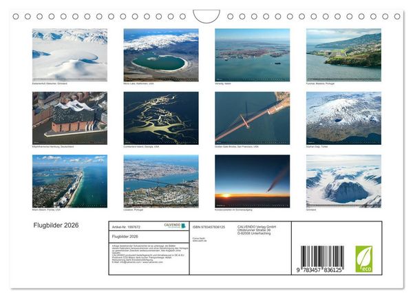 Produktbild: Flugbilder 2026 (Wandkalender 2026 DIN A4 quer), CALVENDO Monatskalender