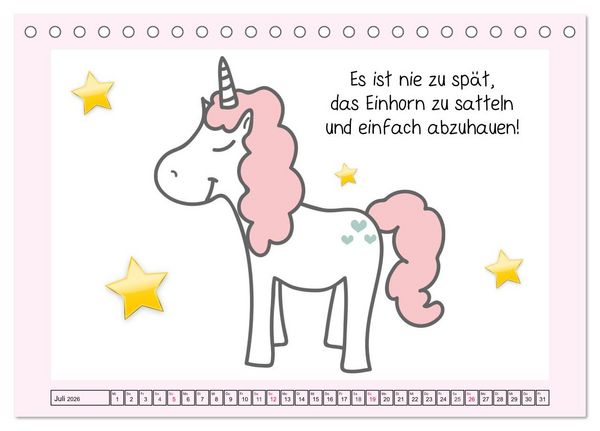 Produktbild: Unicorns. Einhorn-Spr&uuml;che und Weisheiten! (Tischkalender 2026 DIN A5 quer), CALVENDO Monatskalender