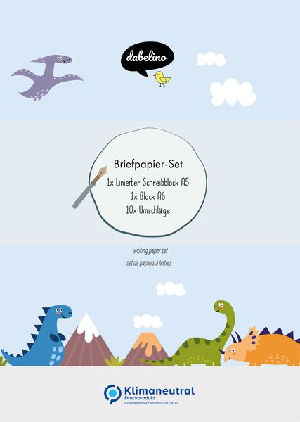 Produktbild: Liniertes Briefpapier-Set f&uuml;r Kinder: Dinosaurier (f&uuml;r Jungen, blau)