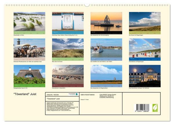 Produktbild: "T&ouml;werland" Juist (hochwertiger Premium Wandkalender 2026 DIN A2 quer), Kunstdruck in Hochglanz