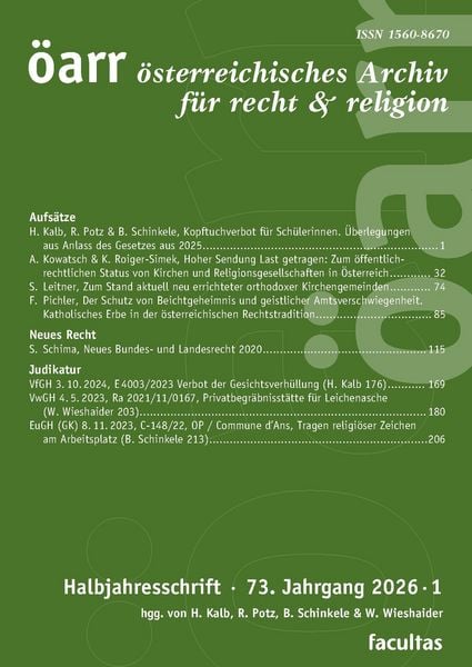 Produktbild: &Ouml;sterreichisches Archiv f&uuml;r Recht & Religion