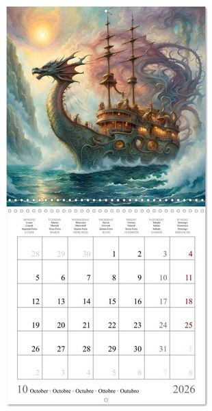 Produktbild: Voiliers-Dragons imaginaires (Calendrier mural carr&eacute; 2026 30x30 cm) Calendrier double avec une page pour vos prises de notes