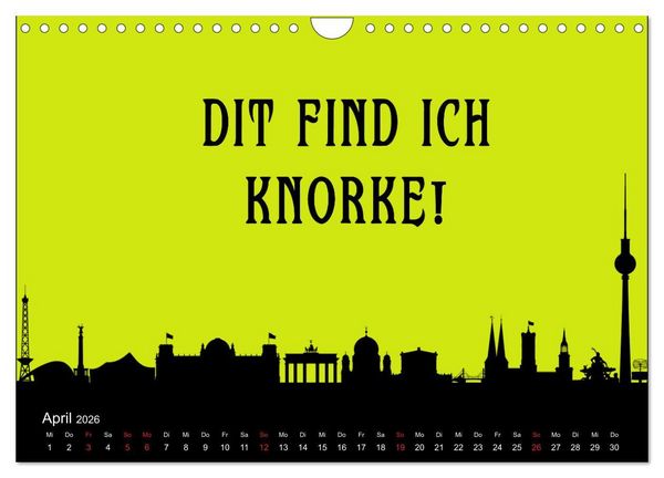 Produktbild: Berliner Mundart (Wandkalender 2026 DIN A4 quer), CALVENDO Monatskalender
