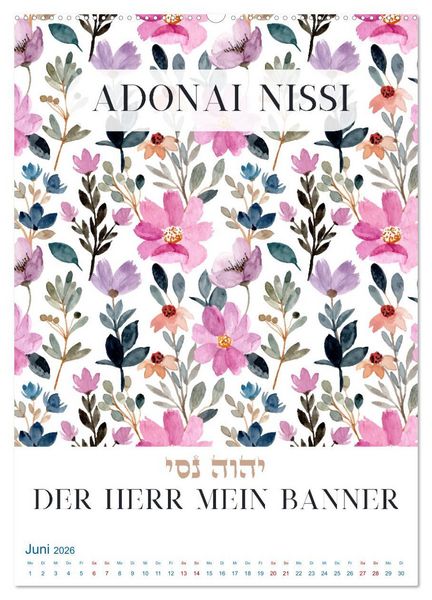 Produktbild: Hebr&auml;ische Namen Gottes aus der Torah (hochwertiger Premium Wandkalender 2026 DIN A2 hoch), Kunstdruck in Hochglanz