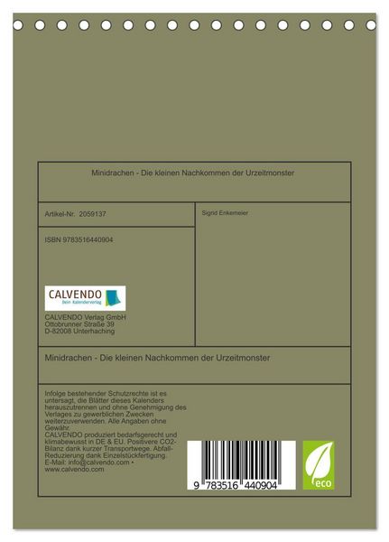 Produktbild: Minidrachen - Die kleinen Nachkommen der Urzeitmonster (Tischkalender 2026 DIN A5 hoch), CALVENDO Monatskalender