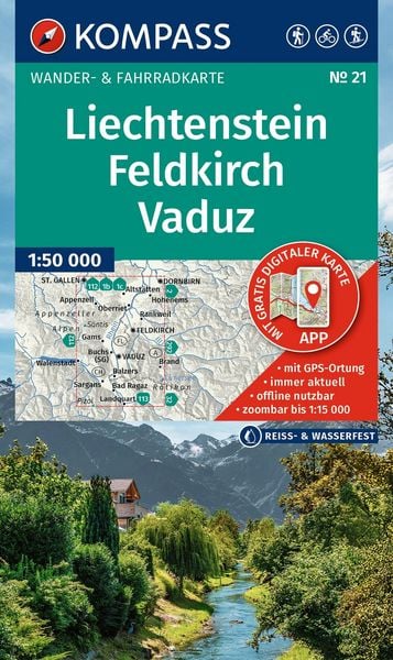 Produktbild: KOMPASS Wanderkarte 21 Liechtenstein, Feldkirch, Vaduz 1:50.000