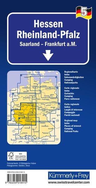 Produktbild: K&uuml;mmerly+Frey Regional-Strassenkarte 5 Hessen, Rheinland-Pfalz 1:275.000