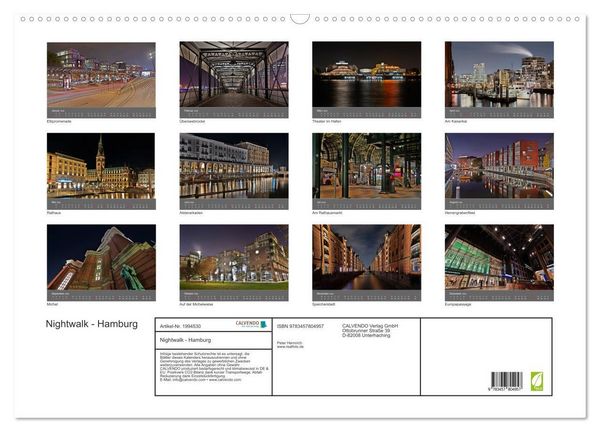 Produktbild: Nightwalk - Hamburg (Wandkalender 2026 DIN A2 quer), CALVENDO Monatskalender