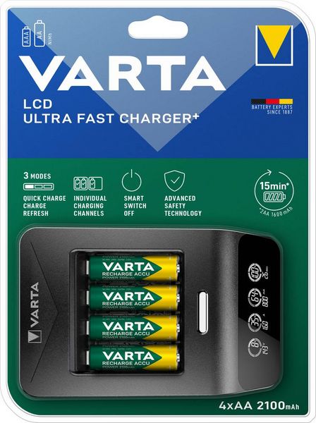 Produktbild: Varta LCD Ultra Fast Ch.+ 4x 56706 Rundzellen-Ladeger&auml;t NiMH Micro (AAA), Mignon (AA)