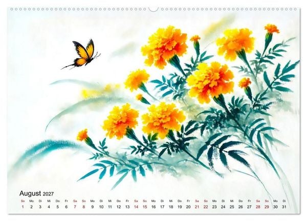 Produktbild: Bl&uuml;tentanz und Fl&uuml;gelschlag - Im Stile chinesischer Tuschmalerei (hochwertiger Premium Wandkalender 2027 DIN A2 quer), Kunstdruck in Hochglanz