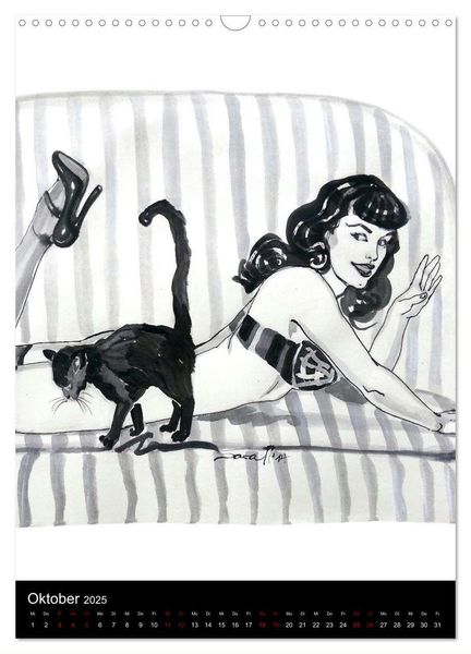 Produktbild: Kesse Mietzen - Burlesque cats II - mit flotten Linien gezeichnete Pin-up Katzen (Wandkalender 2025 DIN A3 hoch), CALVENDO Monatskalender