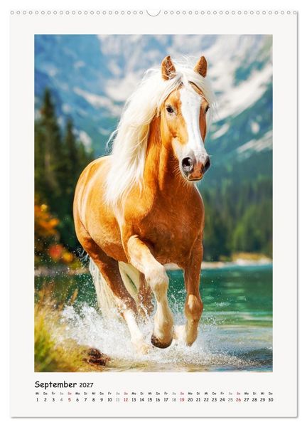 Produktbild: Berge und M&auml;hnen. Haflinger zwischen Alm, Sonne und Freiheit (hochwertiger Premium Wandkalender 2027 DIN A2 hoch), Kunstdruck in Hochglanz