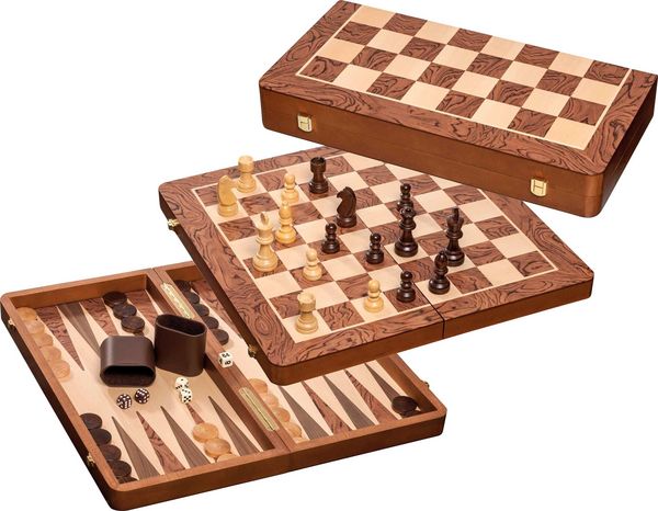 Philos Chess Backgammon Checkers Set Brown 485x500x36 mm