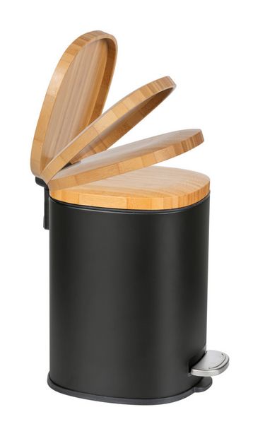 Produktbild: Kosmetikeimer Mod. Fianema, schwarz, 3L, Metall/Bambus, Easy-Close, mit herausnehmbarem