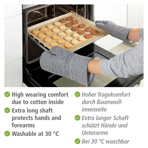 Produktbild: Topfhandschuhe Mod. Ada Stripes Grau, Silikonstreifen f&uuml;r sicheren Griff