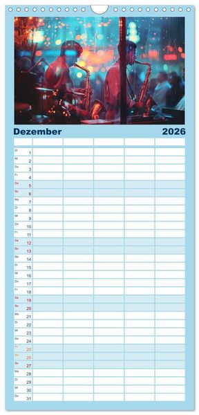 Produktbild: Familienplaner 2026 - Jazz Geschichten um Mitternacht mit 5 Spalten (Wandkalender, 21 x 45 cm) CALVENDO