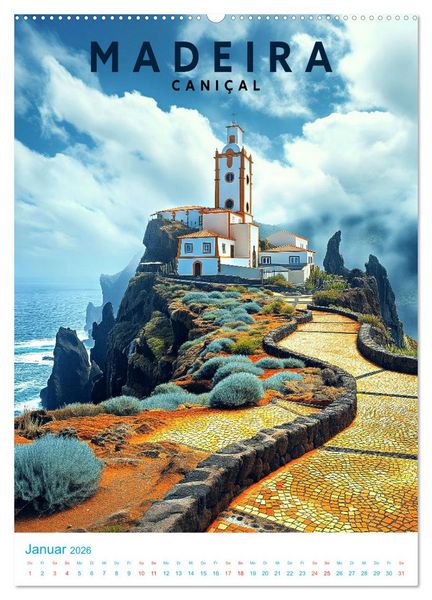 Produktbild: Madeira - Old School Poster Style (hochwertiger Premium Wandkalender 2026 DIN A2 hoch), Kunstdruck in Hochglanz
