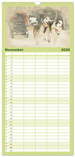 Produktbild: Familienplaner 2026 - Schlittenhunde 2026 mit 5 Spalten (Wandkalender, 21 x 45 cm) CALVENDO