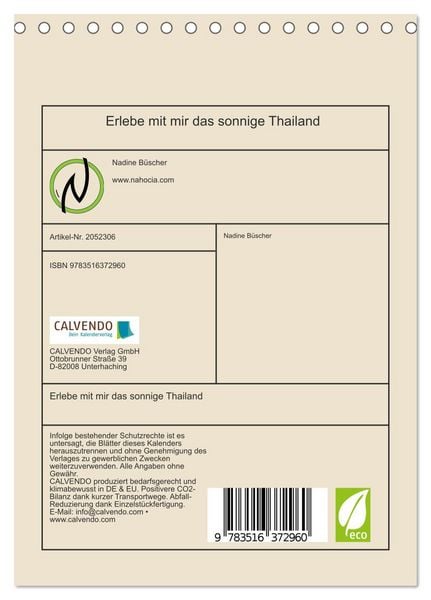 Produktbild: Erlebe mit mir das sonnige Thailand (Tischkalender 2026 DIN A5 hoch), CALVENDO Monatskalender