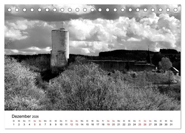 Produktbild: Burgen in schwarzwei&szlig; - Wie aus alten Zeiten (Tischkalender 2026 DIN A5 quer), CALVENDO Monatskalender
