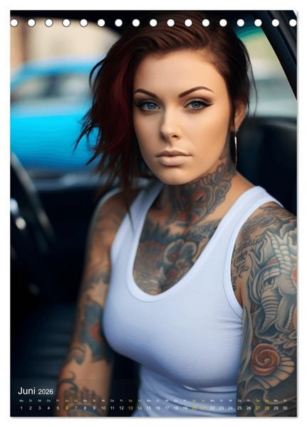 Produktbild: Tattoo Sch&ouml;nheiten - zw&ouml;lf Monate, zw&ouml;lf Frauen und jede Menge Tattoos (Tischkalender 2026 DIN A5 hoch), CALVENDO Monatskalender