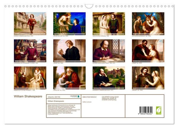 Produktbild: William Shakespeare (Wandkalender 2026 DIN A3 quer), CALVENDO Monatskalender