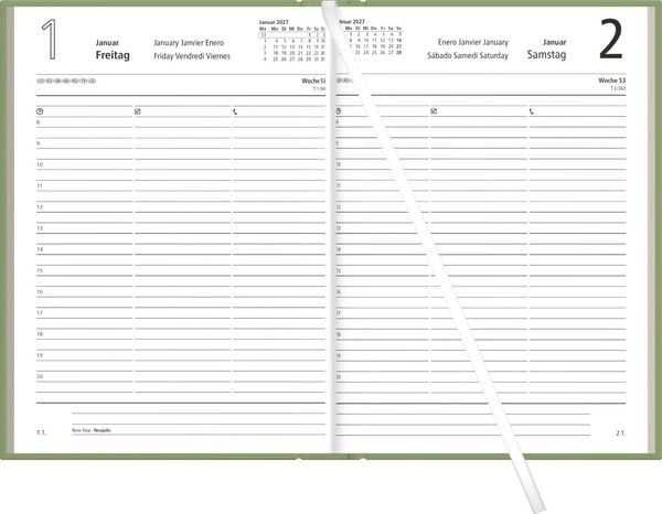 Produktbild: Buchkalender 1T/1S olive Blauer Engel 2027