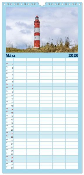 Produktbild: Familienplaner 2026 - Inselbilder Amrum mit 5 Spalten (Wandkalender, 21 x 45 cm) CALVENDO