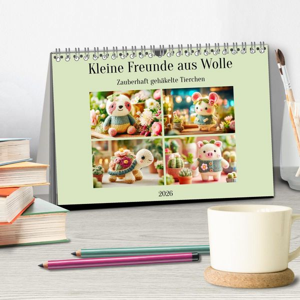 Produktbild: Kleine Freunde aus Wolle. Zauberhaft geh&auml;kelte Tierchen (Tischkalender 2026 DIN A5 quer), CALVENDO Monatskalender